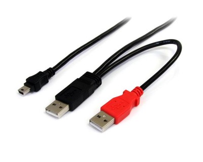 Cable USB StarTech.com, 0,9 m, Mini-USB B, 2 x USB A, Macho/Macho, Negro