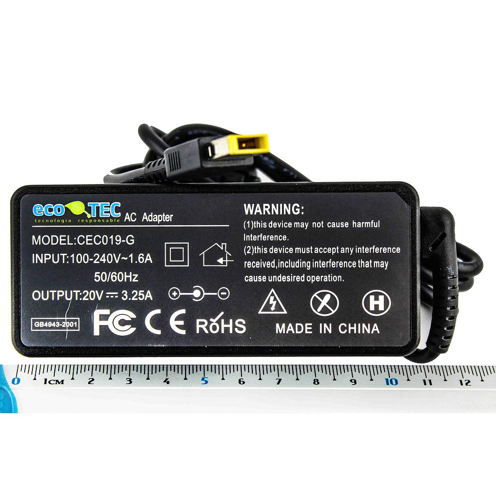 CEC019-G, ECO TECH GENERIC AC ADAPTER, 20V, 3.25A, TIP RECTANGULAR, 65W