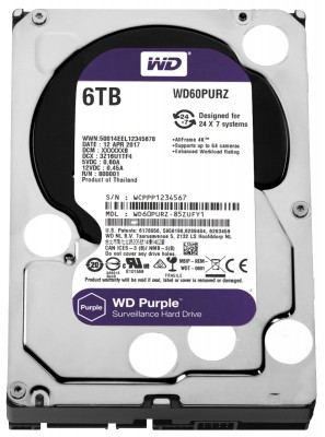 Disco Duro Interno Western Digital WD60PURZ Purple 3.5'', 6TB, SATA III, 6 Gbit/s, 5400 RPM, 64MB Cache