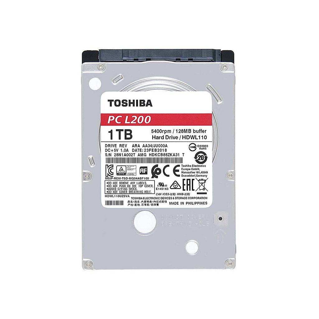 Disco Duro TOSHIBA L200, 1000 GB, Serial ATA III, 5400 RPM, 2.5", Laptop HDWL110UZSVA