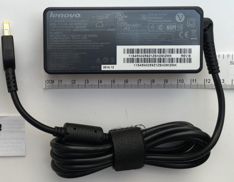 LENOVO ORIGINAL AC ADAPTER, 20V, 3.25A 65W RECTANGULAR