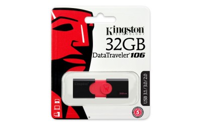 Memoria USB Kingston Technology 106, Negro / Rojo, 32 GB, USB 3.1, 100 MB/s