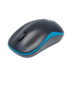 Mouse MANHATTAN 179416, Negro con detalles en Azul, 3 botones, RF inalámbrico, Óptico, 1000 DPI