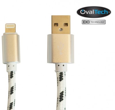 Cable Usb A Lightning, 1 Mts Ovaltech Ovcab-L005 Nylon B/N