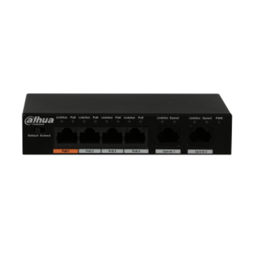DAHUA PFS3006P60 - Switch PoE 4 puertos / 2 Puertos UPLINK ethernet / SWITCHING 1.8G / 60 Watts / Soporta IEEE 802.3af / IEEE 802.3at / HI PoE