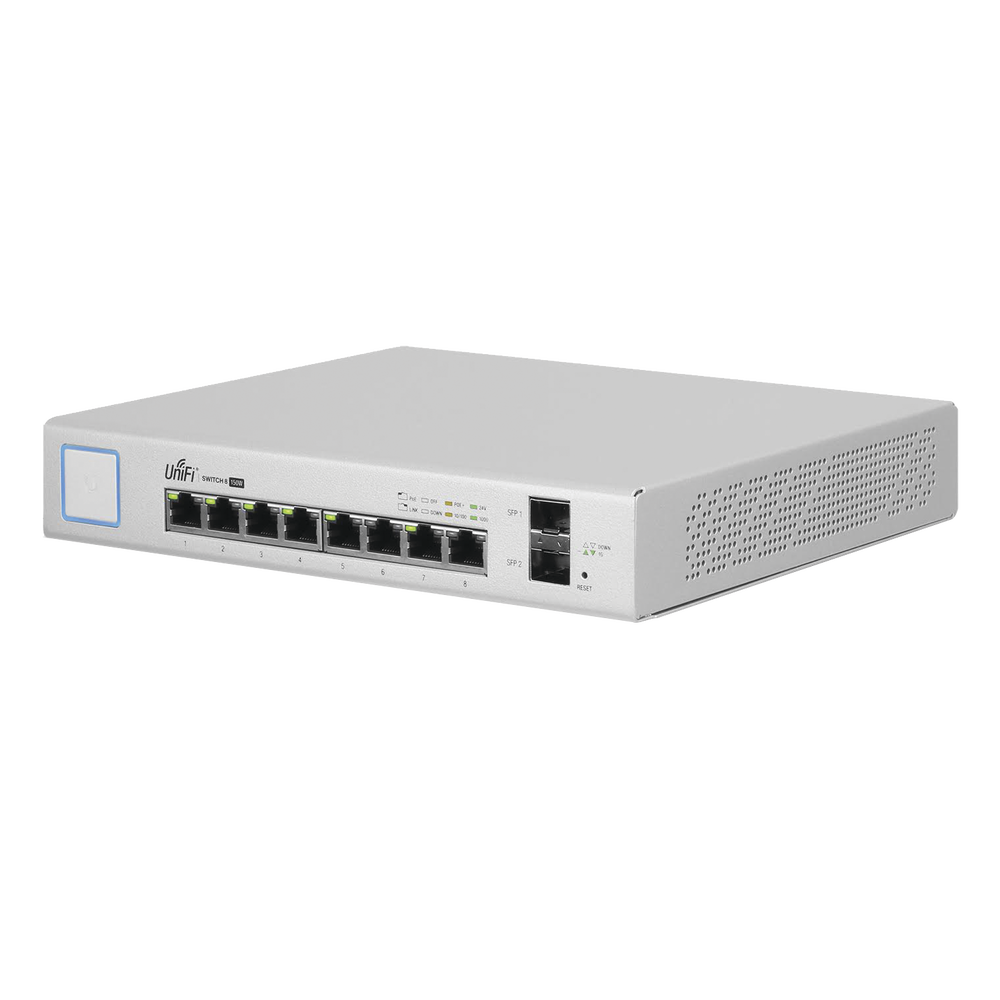 Switch UniFi Administrable de 8 Puertos Gigabit PoE+ 802.3at/af y PoE Pasivo 24V