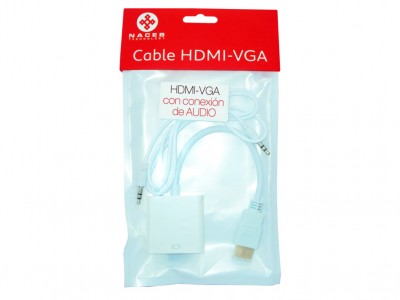 Convertidor HDMI/VGA Naceb Technology, HDMI, VGA, Macho/hembra, Color blanco