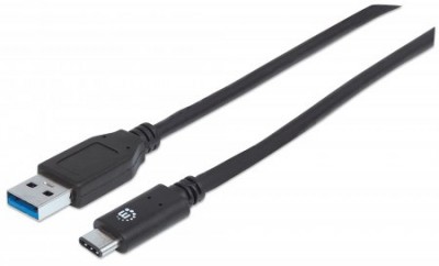 Cable USB C MANHATTAN 353373, USB C, USB A, 1 m, Negro