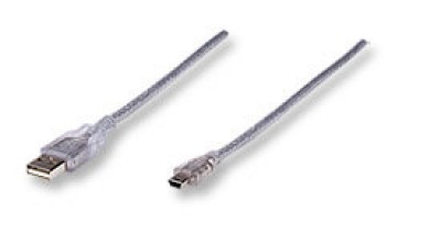 Cable USB a mini USB MANHATTAN, 1,8 m, USB A, Mini-USB B, Macho/Macho, Transparente