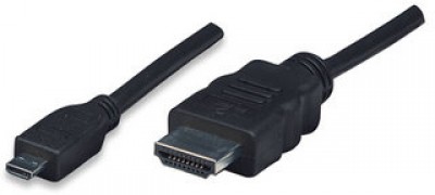 Cable HDMI MANHATTAN, 2 m, HDMI, Micro-HDMI, Macho/Macho, Negro