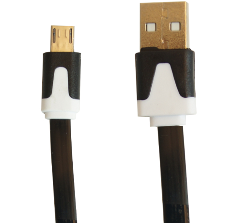 Cable USB a Micro USB, 2 mts carga / datos Plano color negro. Premium OvalTech